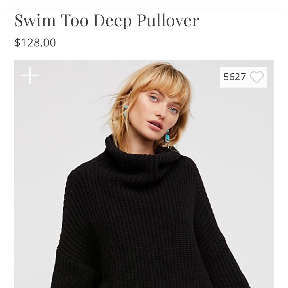 Free People OverSized Black Swim Too Deep Pullover